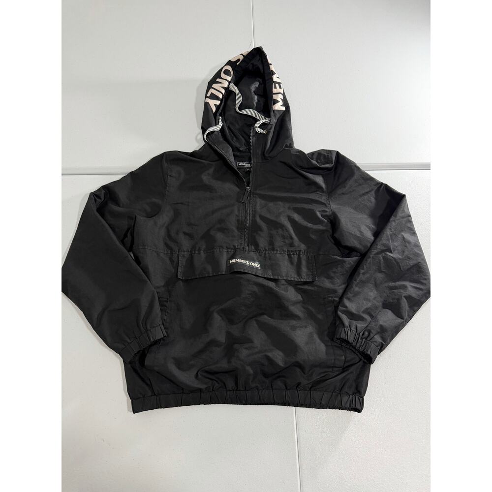 Members Only Men's S Black Windbreaker Anorak Pullover Jacket Hood Streetwear